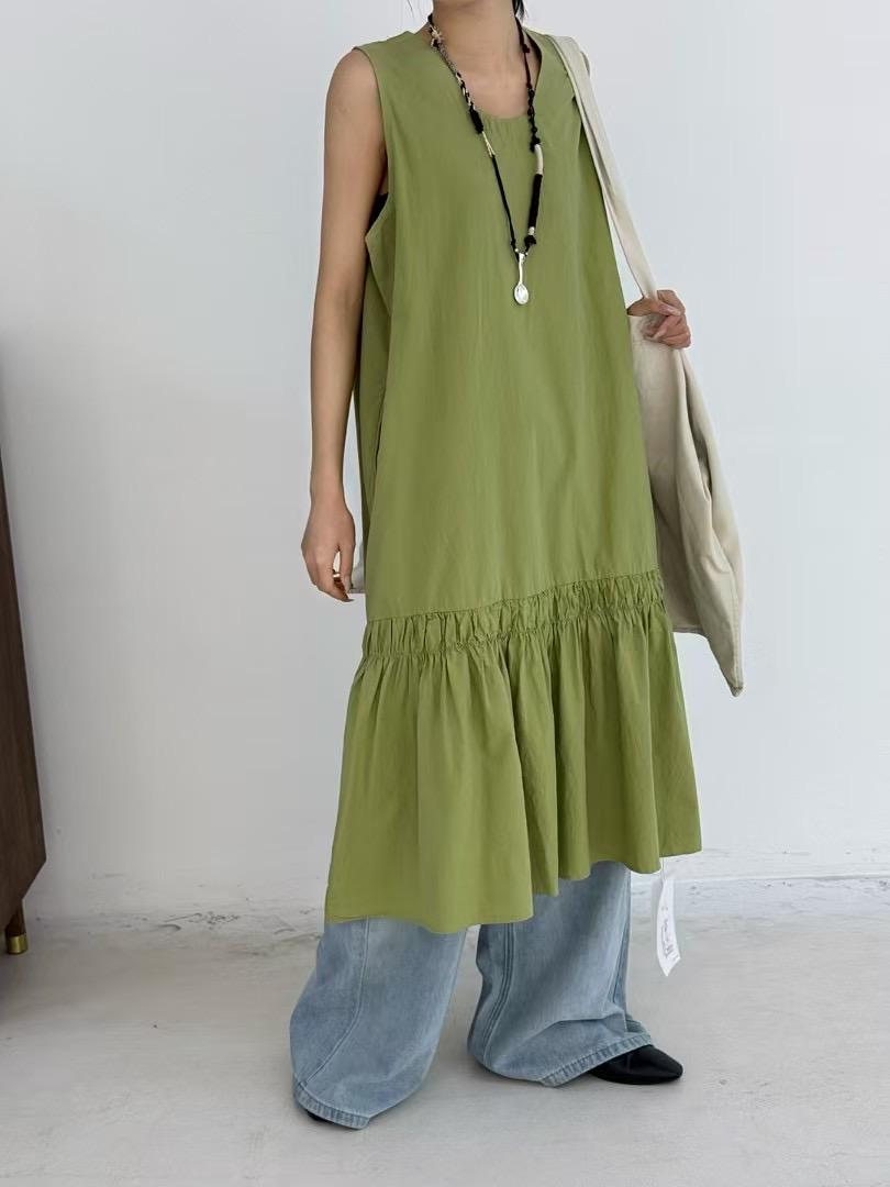 

Makuqie 35376 Летнее корейское платье большого размера без рукавов с оборками See description for size зелёный