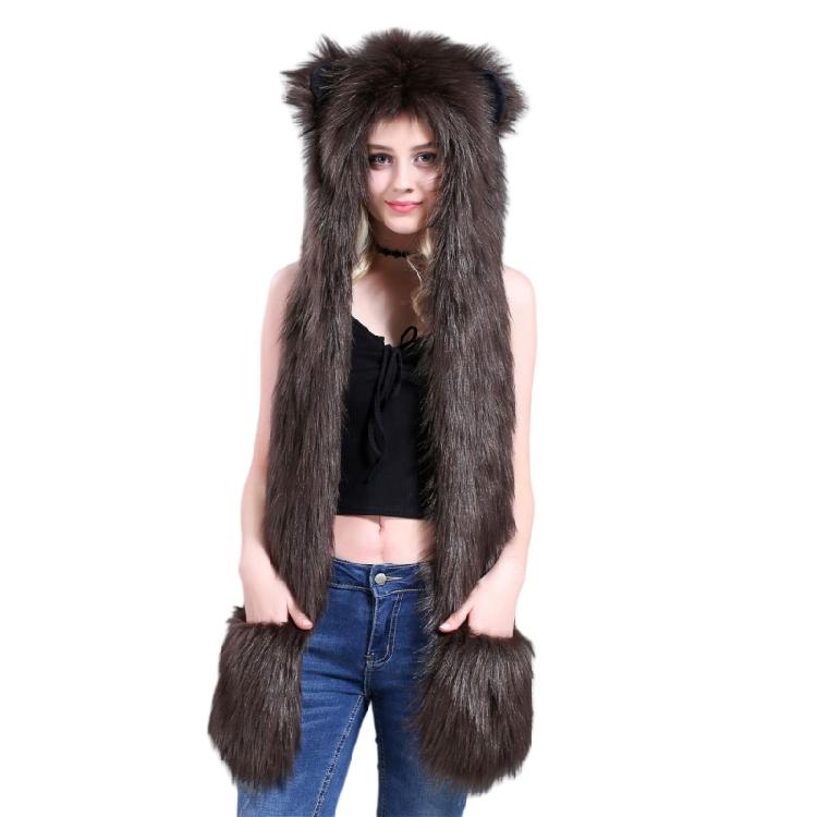 Plush Animal Ear Hat for Adult Unisex Earflap Gloves Scarf All In One Warm Trapper Hat Outdoor Activity Cold Weather Hat