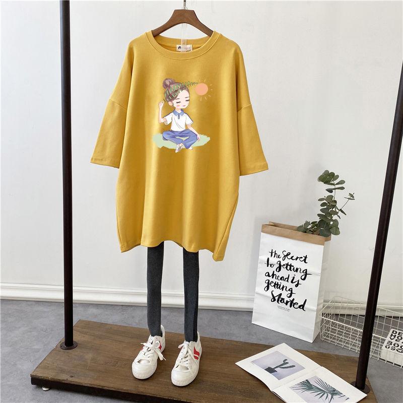 Women's Round Neck Short Sleeve Maternity Nursing T-Shirt Straight Mid Length Cartoon Print Plus Size Korean Casual Breastfeeding Top 2023 Summer