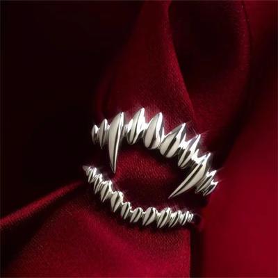Antique Vampire Teeth Silver Color Open Ring for Women Men Retro Creative Hiphop Adjustable Rings Punk Party Jewelry