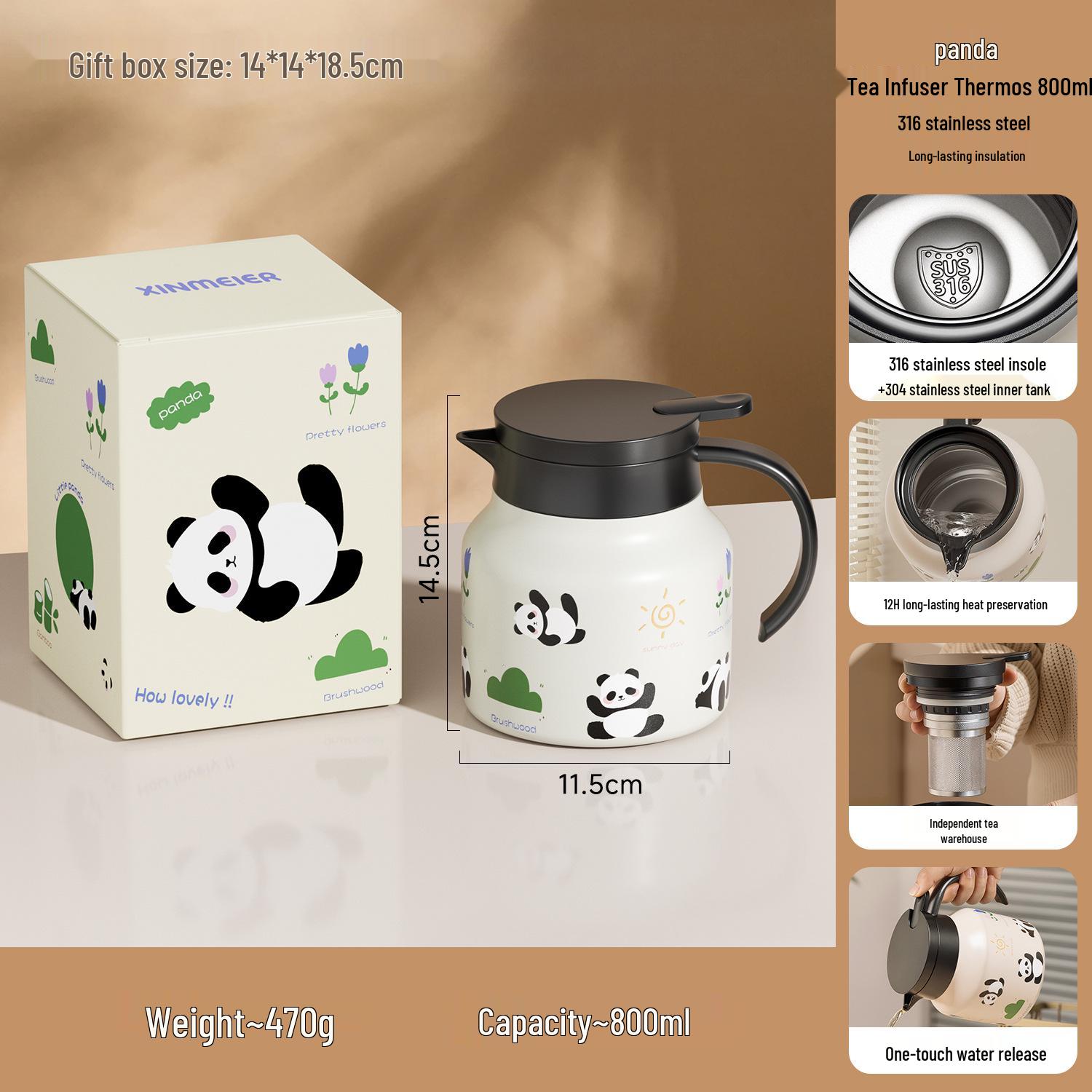

Panda Thermos Flask: Large-Capacity Glass-Lined Hot Water Bottle for Office and Home Tea Making