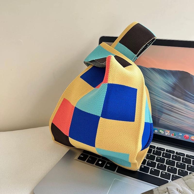 Square Rhombus Rhombus Stripe Geometric Knitted Gift Bag Handbag Handbag Handbag Tote Bag