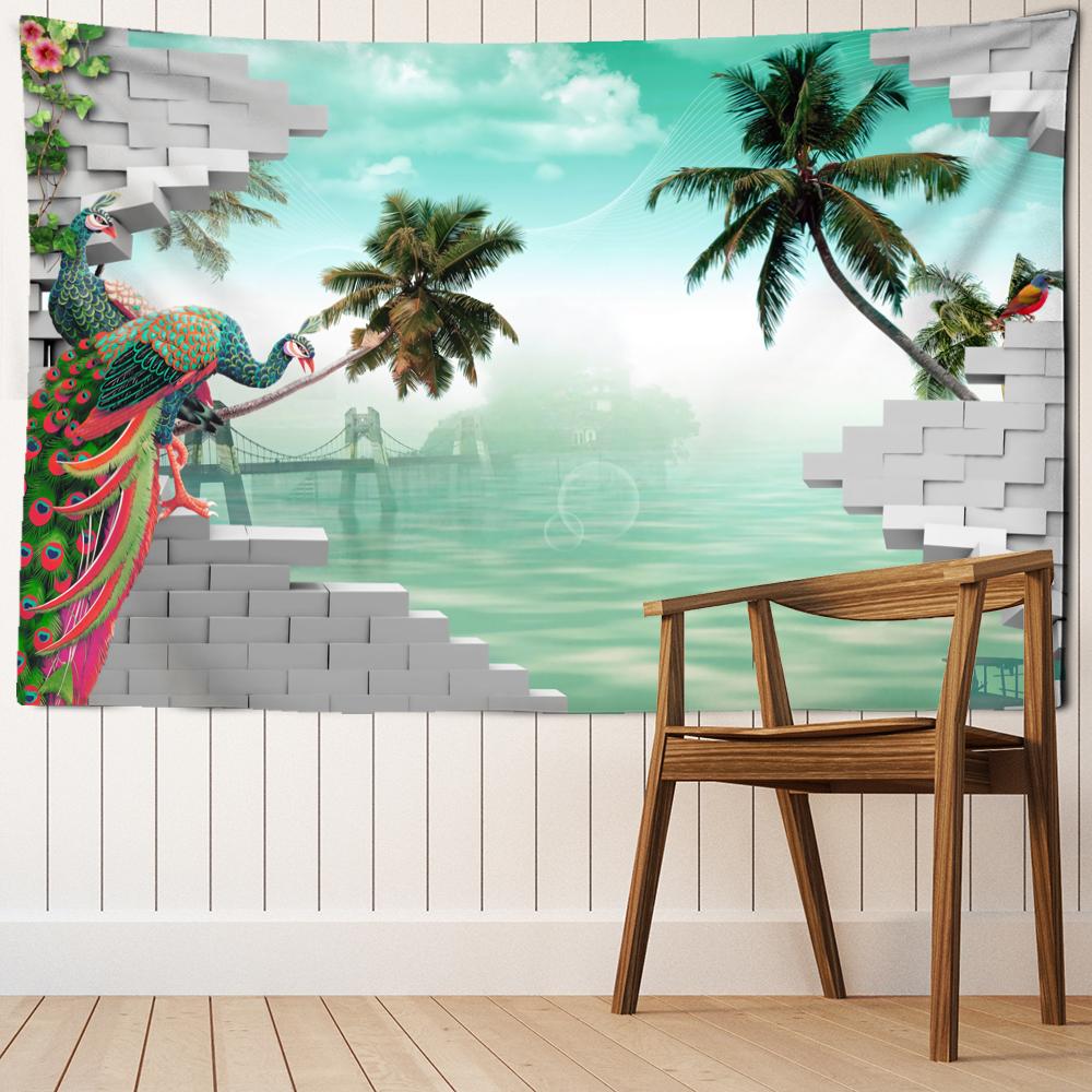 

Павлин океанский пейзаж гобелен настенный богемный эстетичный номер хиппи гостиная домашний декор фон 230x180cm