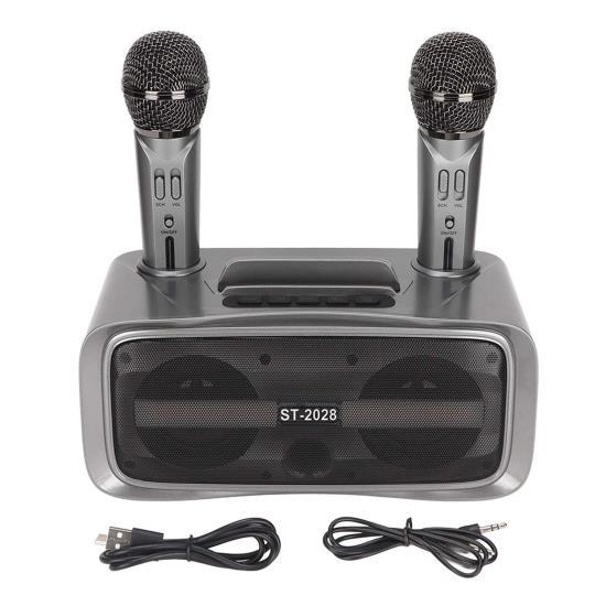 

ST‑2028 Портативная акустическая система для караоке Bluetooth-караоке с 2 микрофонами для свадебной вечеринки, лекции, серебристо-черного цвета