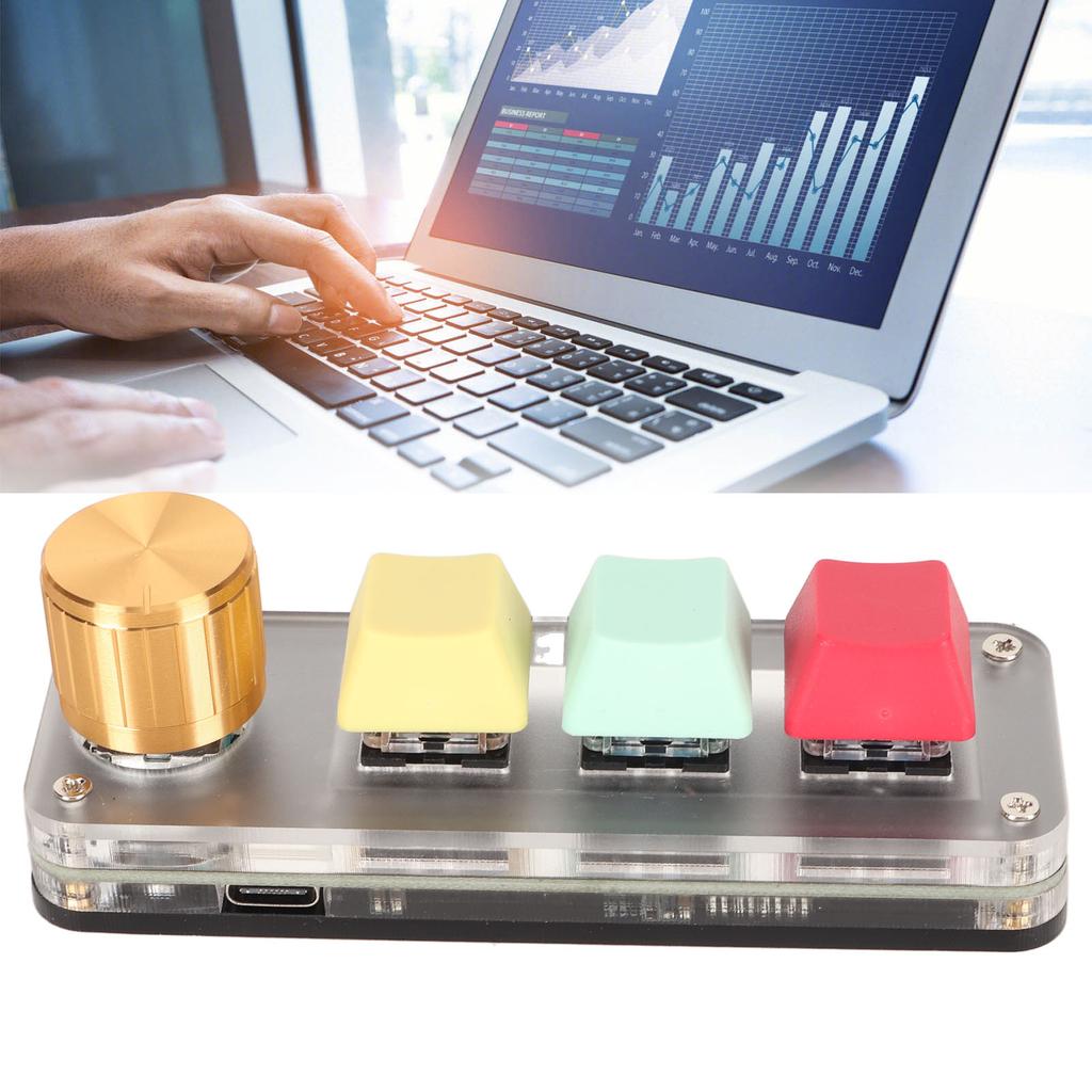 USB   3 Key Keypad with Knob   Programmable Type C Wired Connection Blue   One Handed Keypad for Gaming