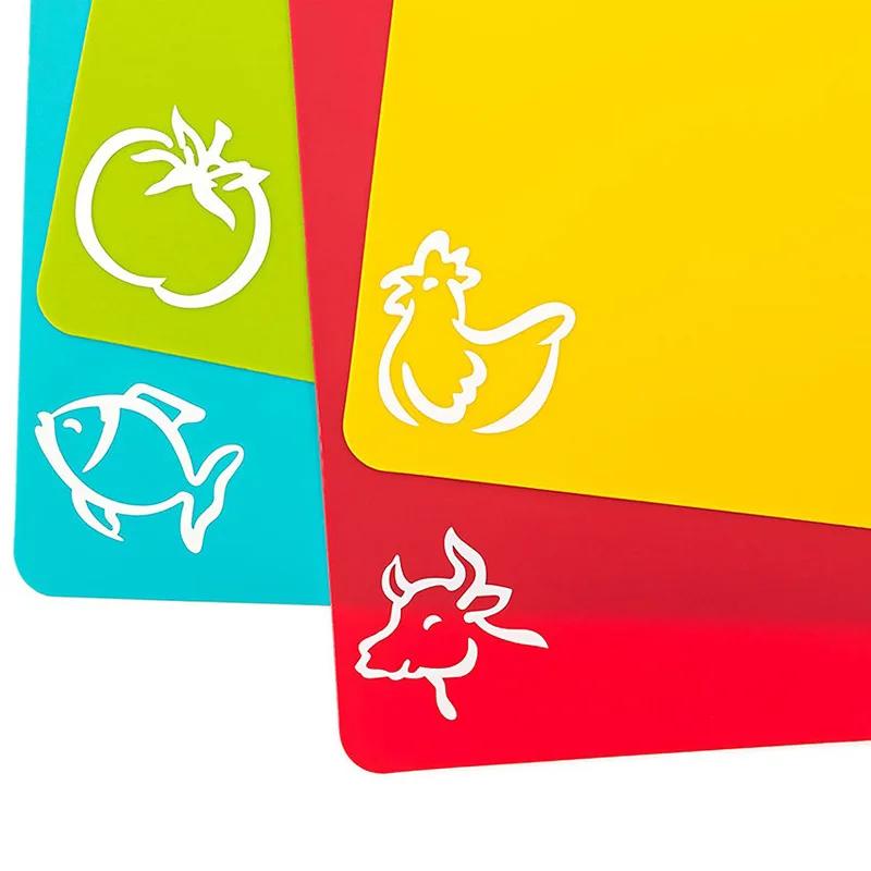 Flexible Plastic Non Slip Chopping Board Set Of 4 With Food Icons Kitchen Cutting Mats