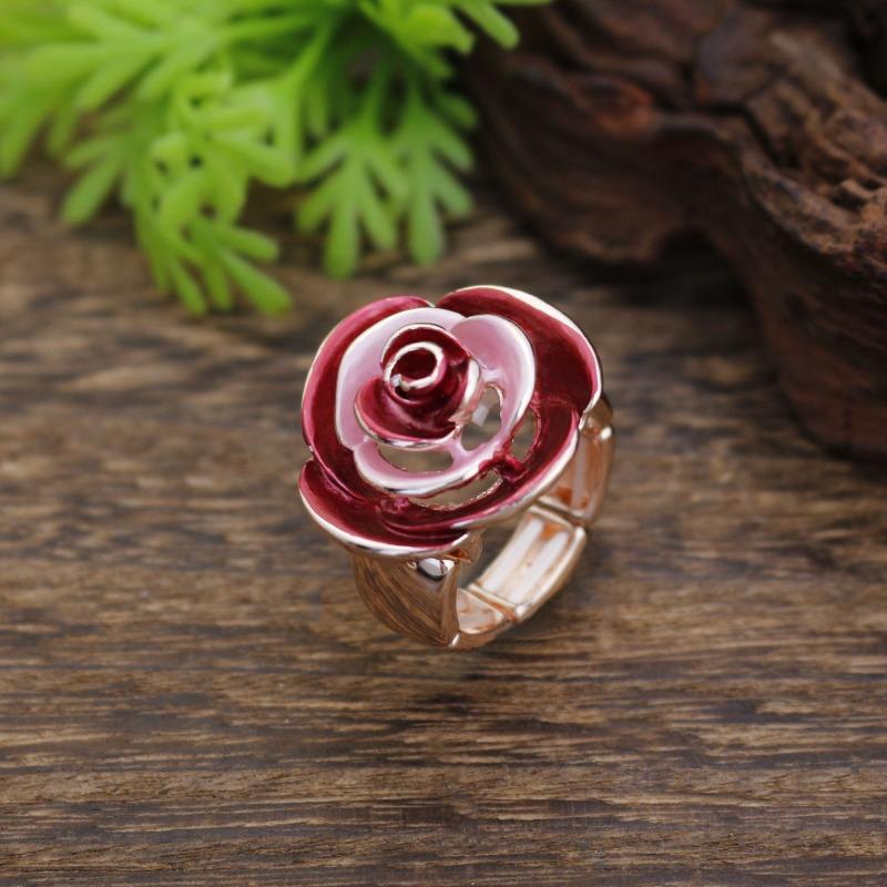 New Enamel Hollow Rose Elastic Ring Women's Simple High-end Three-dimensional Flower Ring