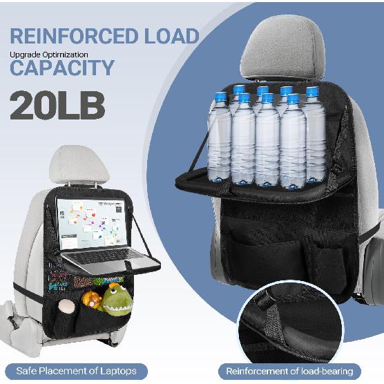 Back Seat Car Organizer with Tablet Holder, 6 Storage Pockets Car Storage Organizer with Foldable Food Tray, Car Seat Back Protectors Kids Car Kick