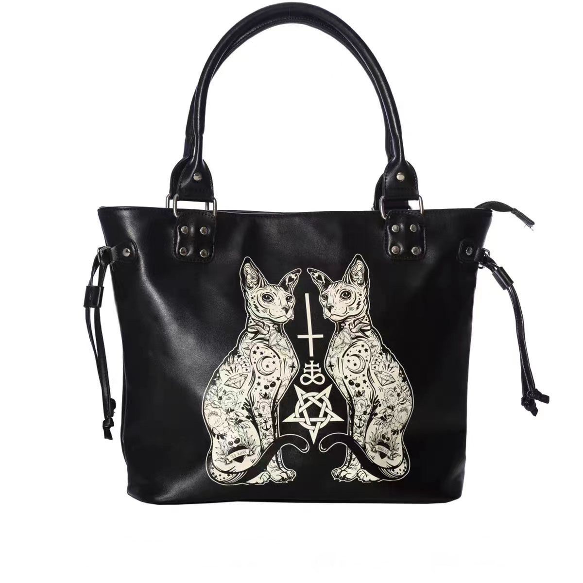 

Большая вместительная черная сумка-тоут для женщин High Street Lolita Gothic Leather Handbag Женская панк-темная сумка на плечо