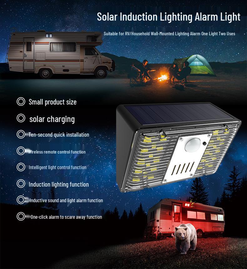 Solar Alarm Wall Light with Sound, Infrared Motion Sensor for RV, Camping, Courtyard, or Front Door Lighting