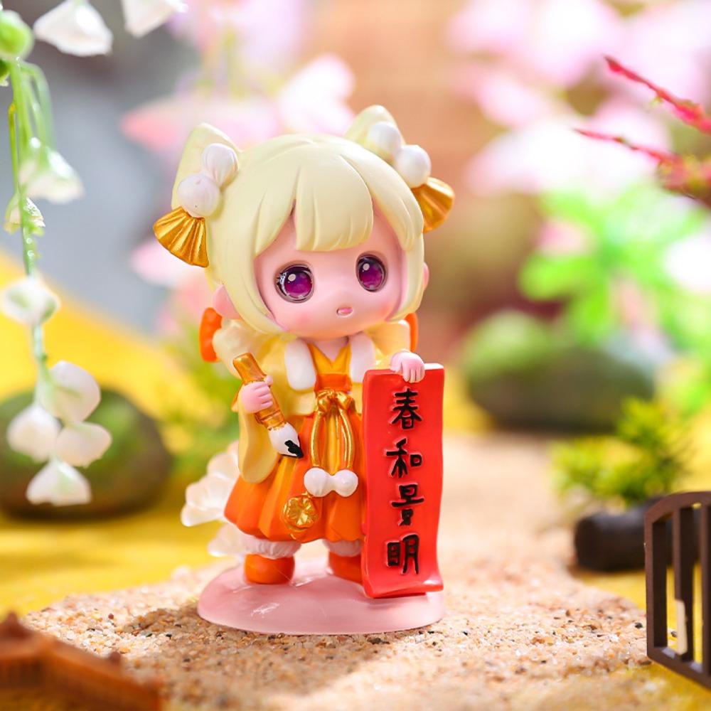 Colorful Bunny Series Model Toy Cartoon Ancient Costume Girl Doll  Desktop Ornament