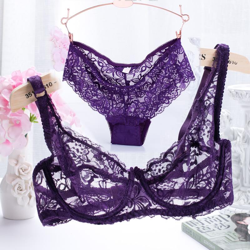European Style Plus Size Ultra-Thin Lace Underwire Bra Set - Sexy, Transparent, Comfortable Sleepwear