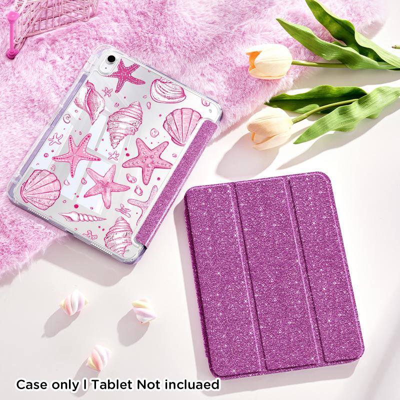 Sparkle Pink/Purple IPad Case/ Stand for Air 4/5/6/7, IPad10/11, Pro 11, Mini 6/7, 10.2". Foldable, W/ Pen Slot, Auto Wake/sleep