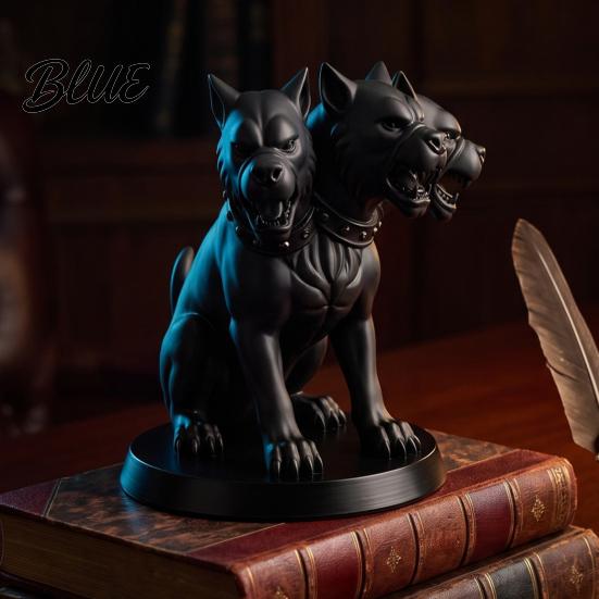 Gothic Home Decor Three-Headed Dog Figurine Mythology Animal Statue 3D Printed Dark Fantasy Room Accessories Halloween Ornament for Desktop