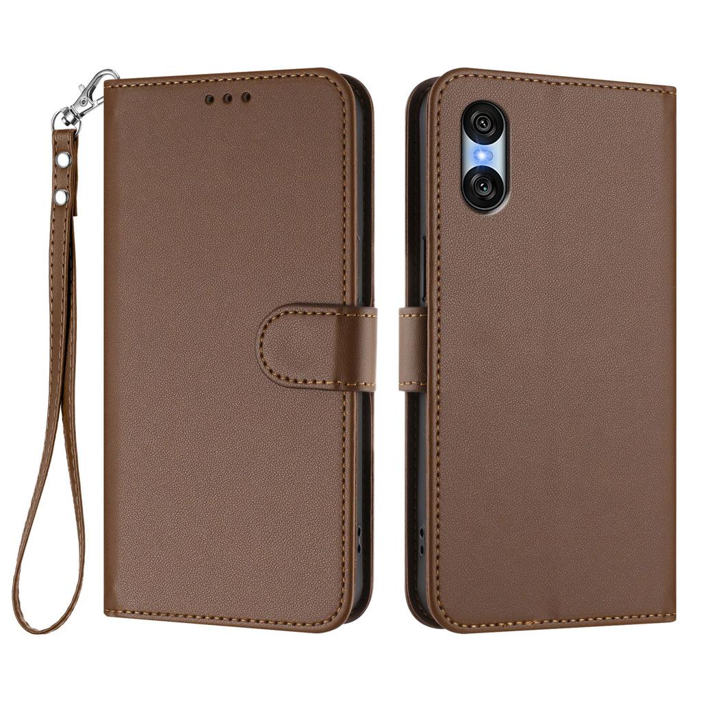 For Sony Xperia 10 VI Leather Case Wallet Stand Phone Cover with Wrist Strap