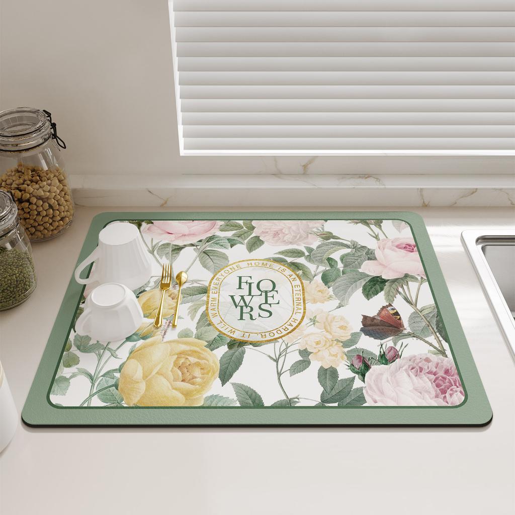 Retro Dish Drying Mats For Kitchen Non-slip Coffee Draining Pad Quick Dry Tableware Placemat Dinnerware Washable