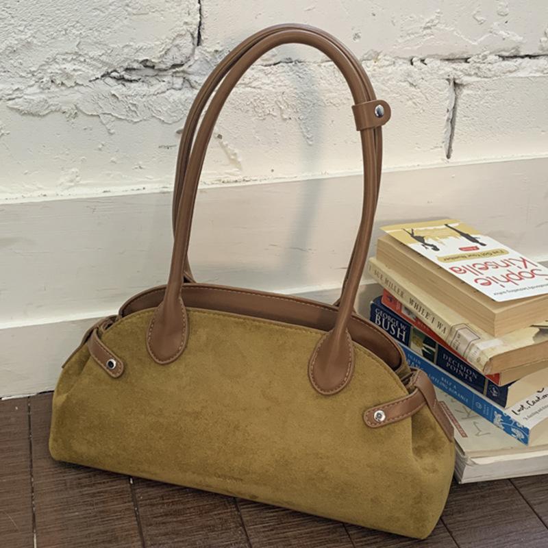 Niche Fashion Retro Suede Shell Bag Women's New Shoulder Armpit Bag Casual Commuter Portable Baguette Bag