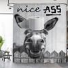 Funny Donkey Shower Curtain 60Wx72L Inch Farmhouse Cute Animal Rustic Country Black White Wooden Planks Western Rural Print Bath