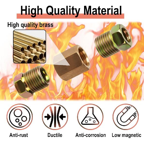 1/4 Zoll Bremsleitungsdruckverschraubungen, 12 Stück 7/16 Zoll-24 Gewinde Messing Bremsleitungsverschraubungs-Sortiment Für 1/4 Zoll Bremsleitungsrohr (4 Muttern, 8 Schrauben)