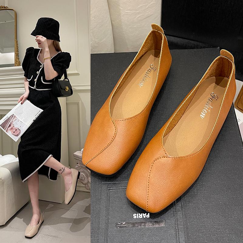 Women Spring Autumn Square Toe Flat Bottom Low Upper Shoes Slip On Breathable Walking Ladies Fashion Shoes