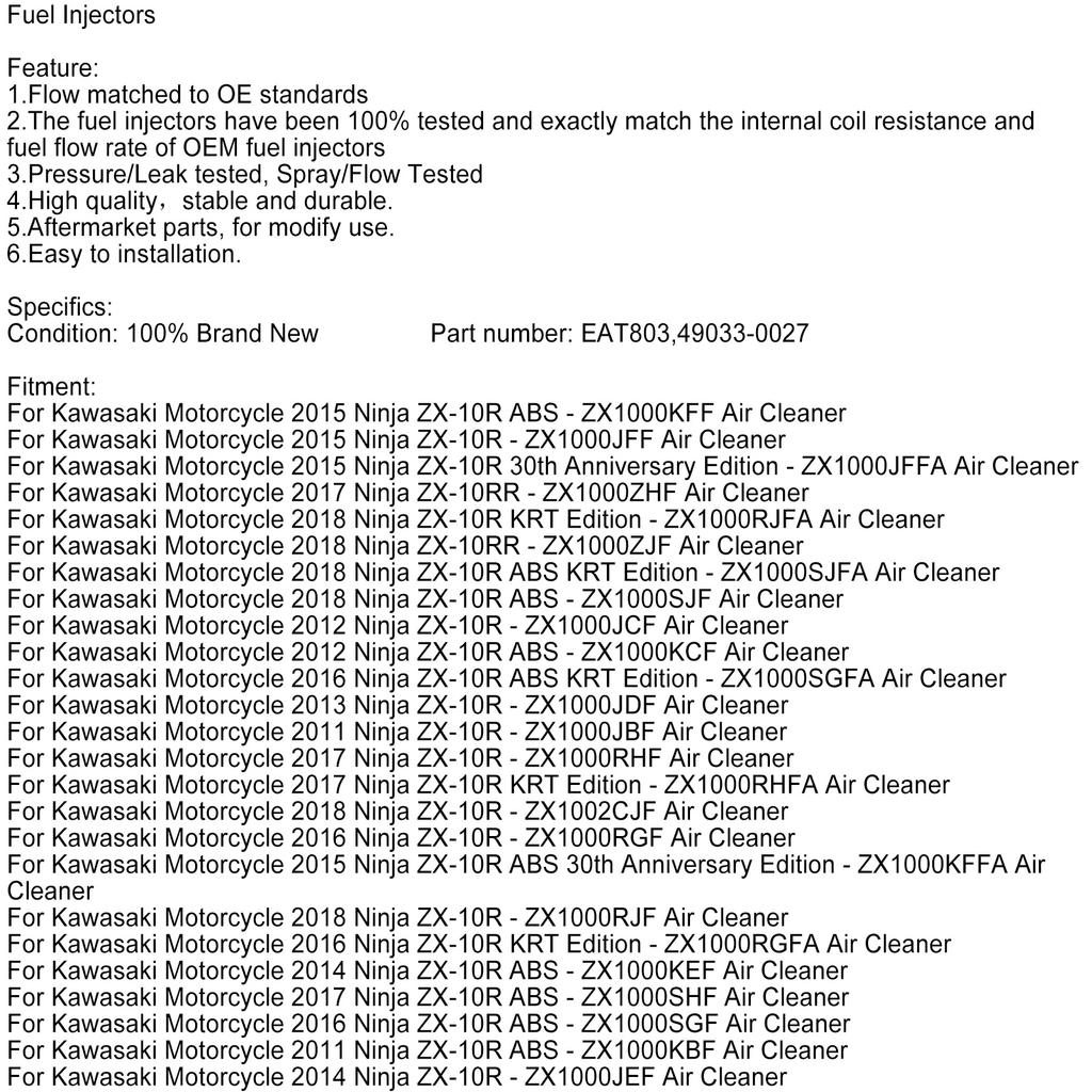 4PCS EAT803 Fuel Injector Fits 49033-0027 For Kawasaki Ninja ZX10R ZX1000 2011-2017