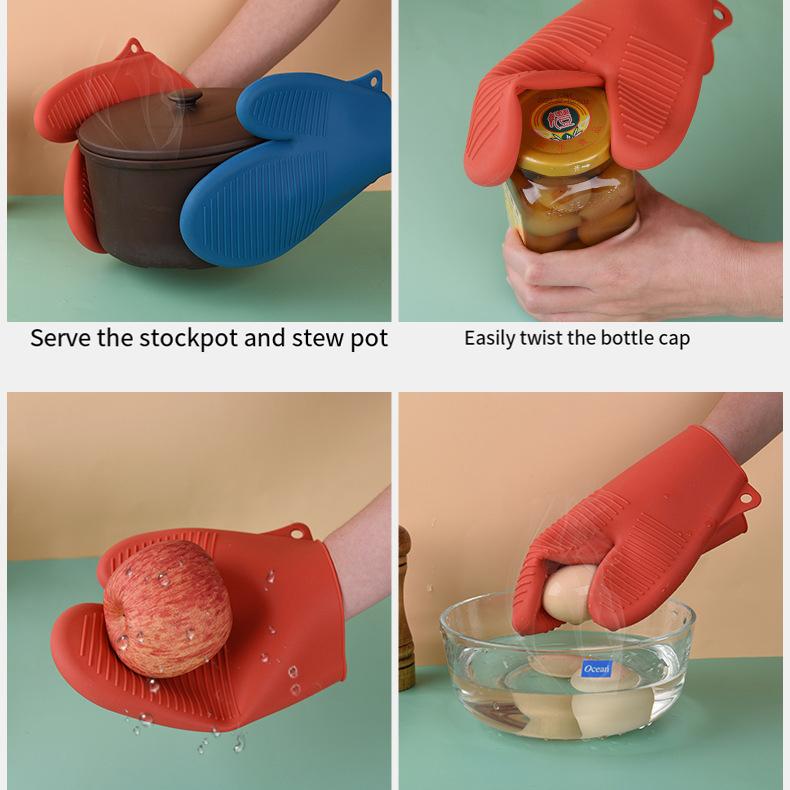 Kitchen Heat-Resistant Silicone Gloves Thickened Heat-Insulating Gloves Anti-Slip Heat Insulation Gloves Kitchen Accessories