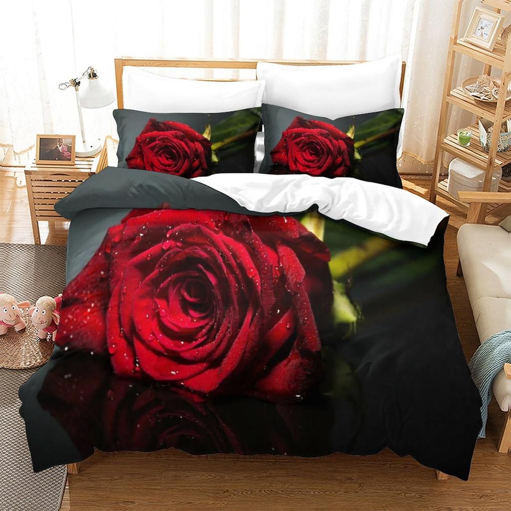 Rose Floral Duvet Cover Queen Twin King Size Romantic Flower Bedding Set for Kids Boys Girls Luxury Valentine's Day Bedding Set