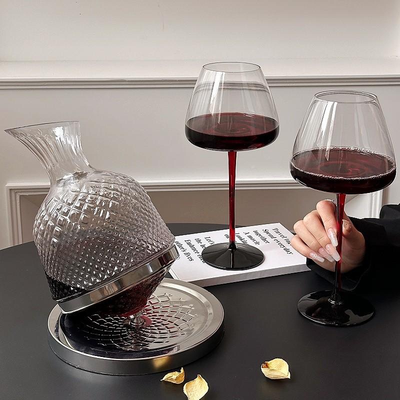 BOLTIFY Crystal Glass 360 Degree Rotating Decanter Drum 1500ml Decanter Wine Dispenser Inflator Mirror Kettle Decoration Gift