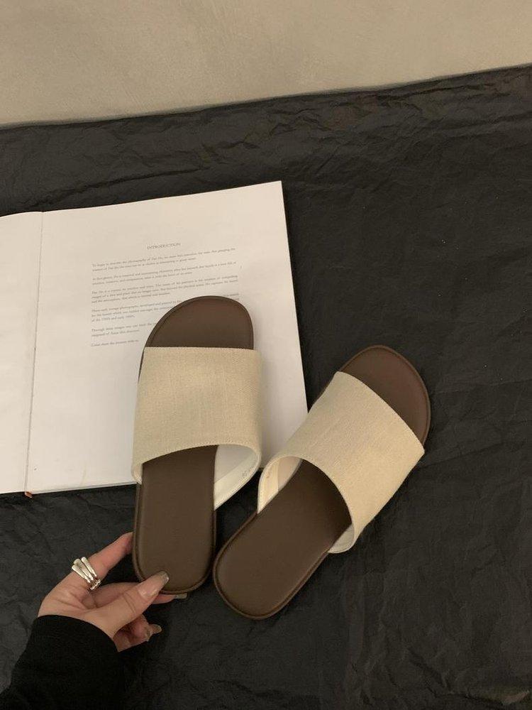 

Flat-bottomed woven retro niche one-word slippers women s shoes 2025 new summer outer wear beach vacation sandals 42 коричневый