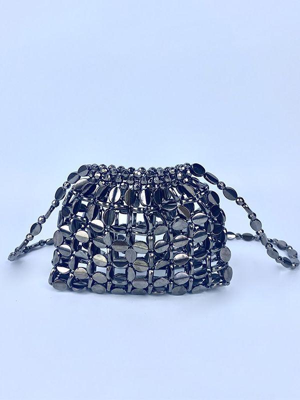 Retro Hand-Woven Sequin Beaded Shoulder Bag - Versatile Acrylic Phone Bag