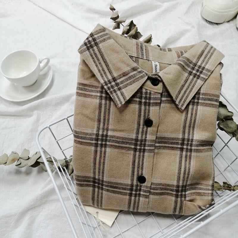 VAYLA Kostkované košile Dámské Bavlněná Nadměrná halenka Korejský styl Dlouhý rukáv Ležérní Vintage Zimní Kostkovaná košile