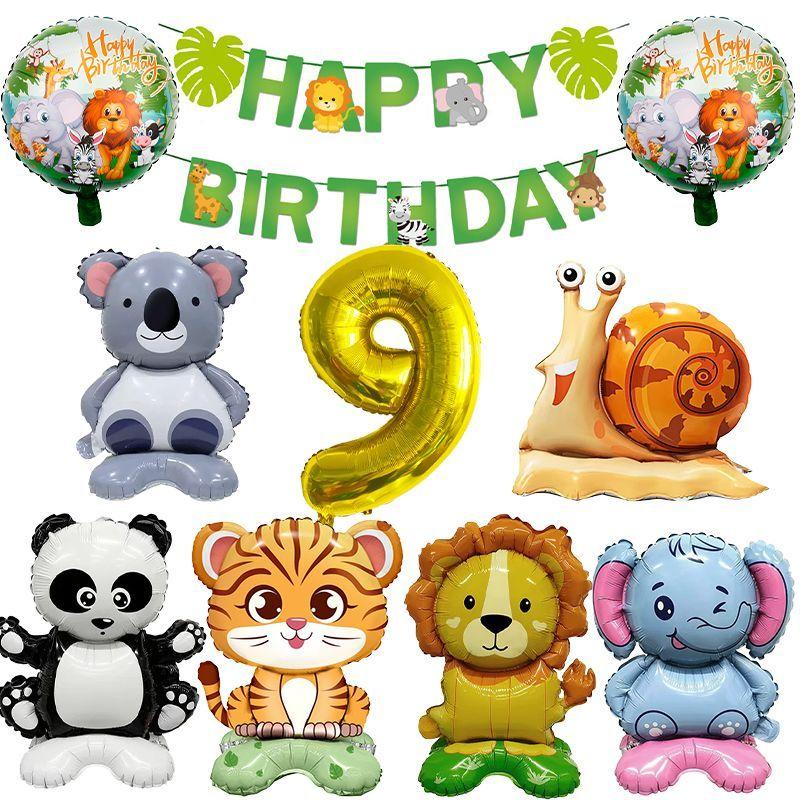 Animal-themed Cartoon Panda and Tiger-shaped Balloons Set for Children's First Birthday