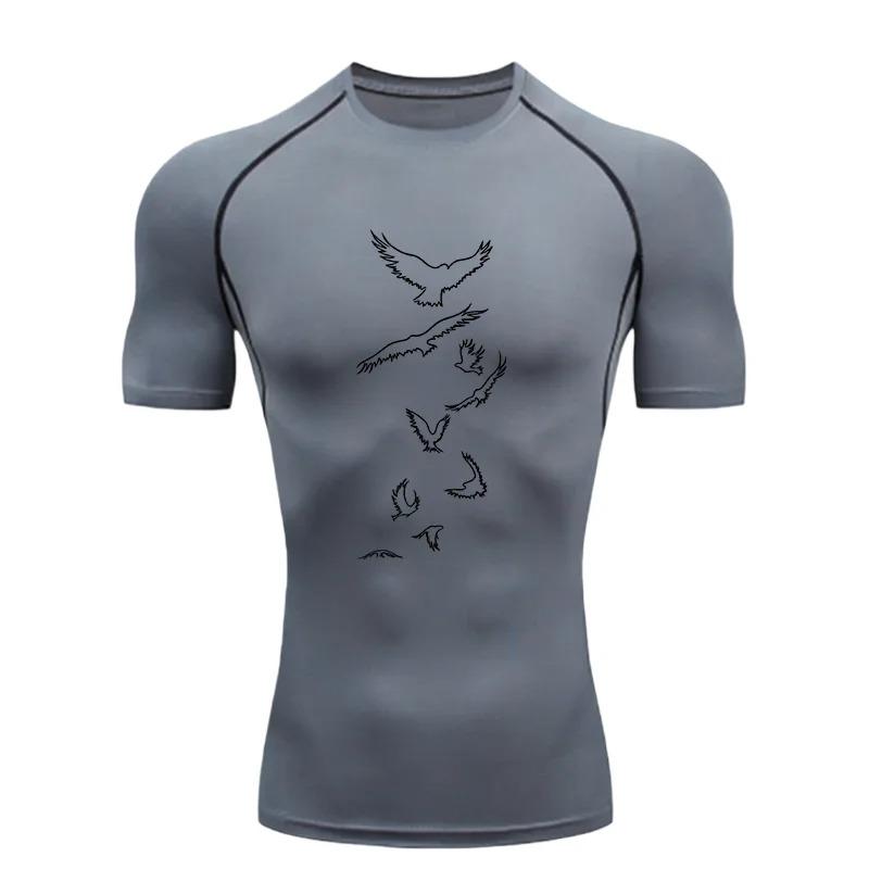 Mens Sports Training Fitness Compression Running Gym Workout T-Shirt Rashgard Tops Breathable Quick Dry Short Sleeve Tight Fit