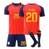 Teens Kids Adults Football Kits Sport Training Jersey Set with Socks 2026 FIFA World Cup Spain Home #20 Pedri