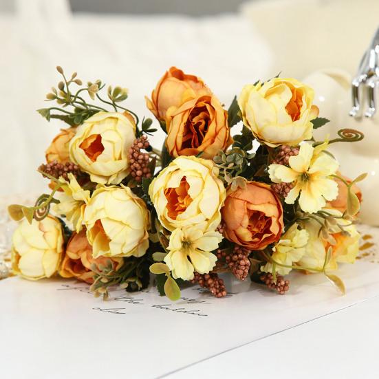 Pivoines Artificielles Fleur Mélange de Fleurs de Pivoine Artificielle Tige de Fleur Fausse Soie Toucher Réel Bouquet pour Arrangements Floraux Table à Manger Fête de Mariage Centre de Table