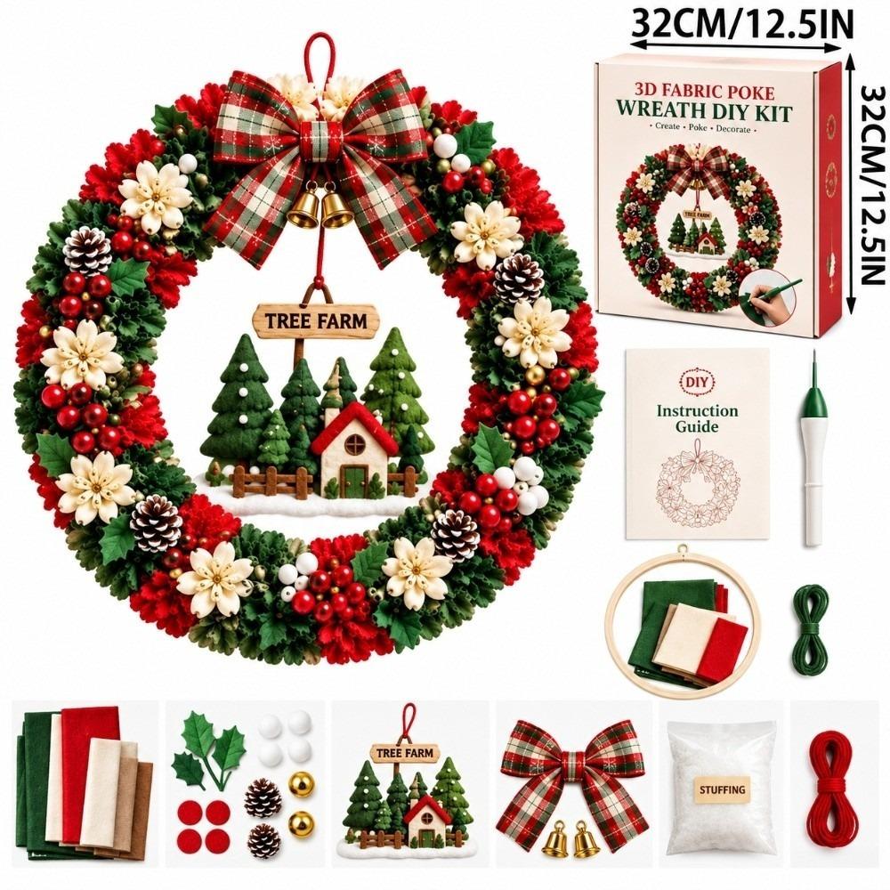 1 Set No Sewing Punch Needle Wreath DIY Kit Pre Cut Shape Holiday Wreath Decoration Kit  Home