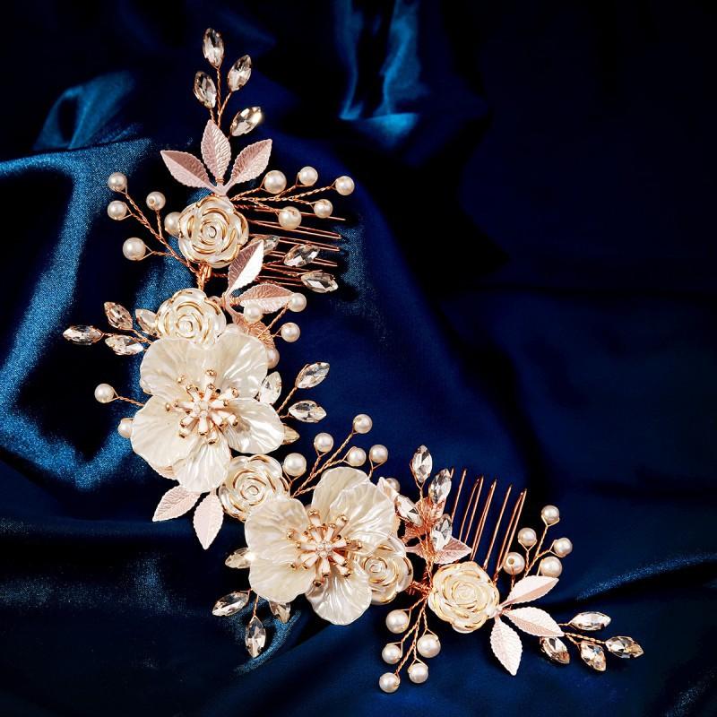 Weiße Acrylblume Braut-Kopfschmuck Reiner Handgemachter Perlen-Haarkamm Westlicher Hochzeitskranz Doppelband