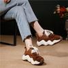 Johnature Chaussures pour femmes Cuir véritable Suede Épissage Semelle épaisse Style sportif Respirant Lacets Chaussures décontractées
