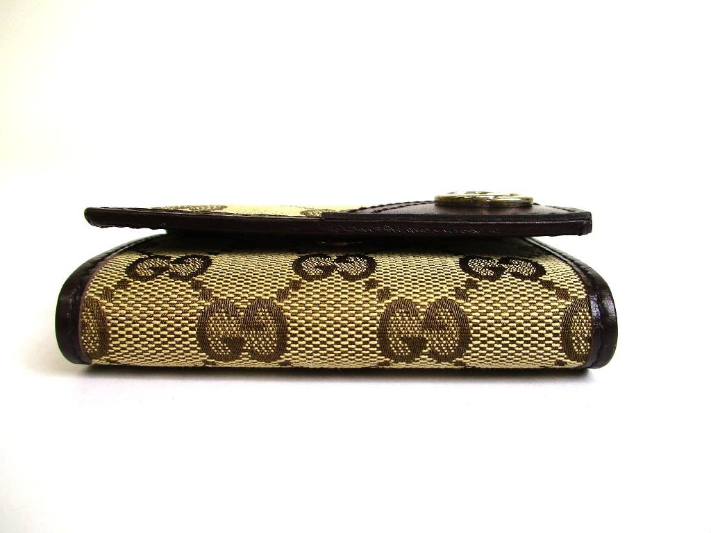 Authentic GUCCI GG Beige Canvas Dark Brown Leather 6 Pics Key Chain #b099  Open box