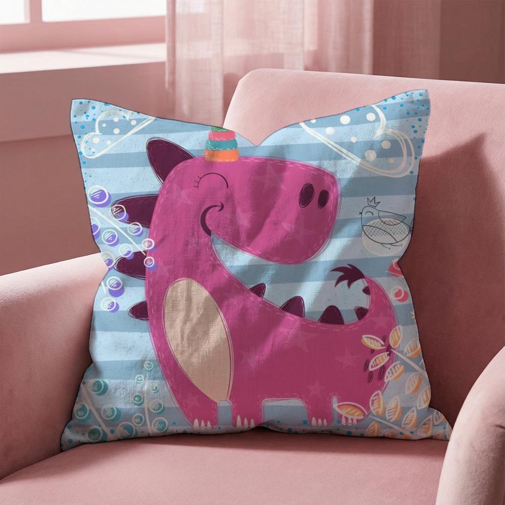Cute Cartoon Dinosaur Cushion Cover Multi-Scene Pillow Cover for Home & Car - Reversible, Soft & Durable for Daily Use