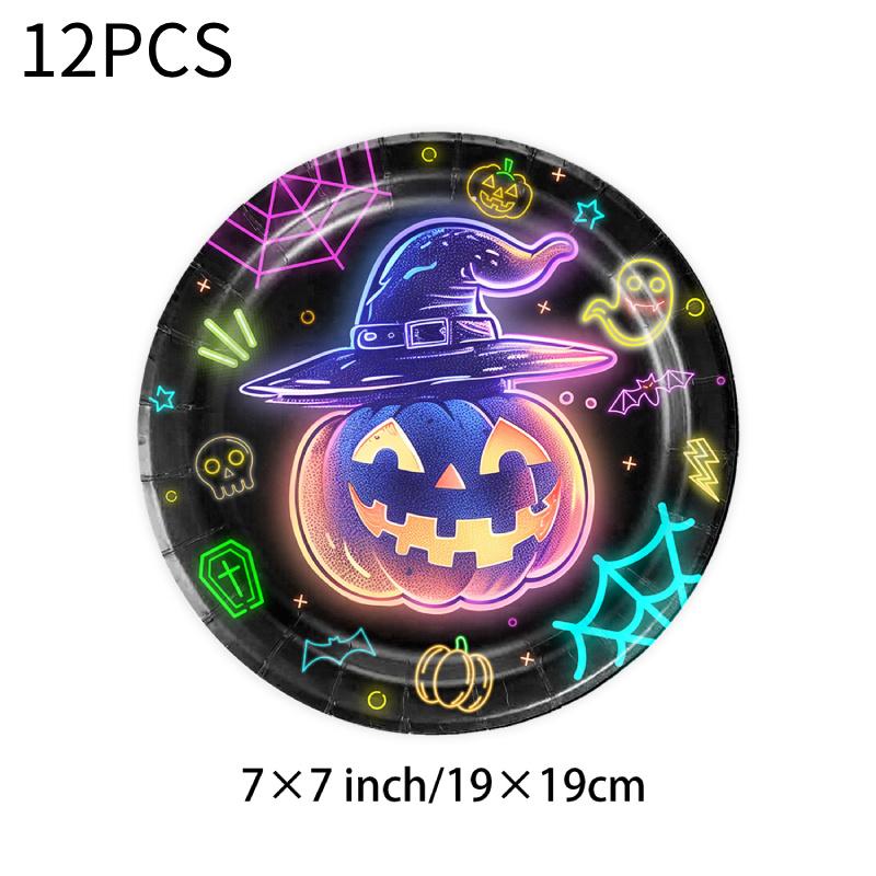 Party Halloween Tableware Set Luminous Plate Cups Napkins Tablecloth Celebration