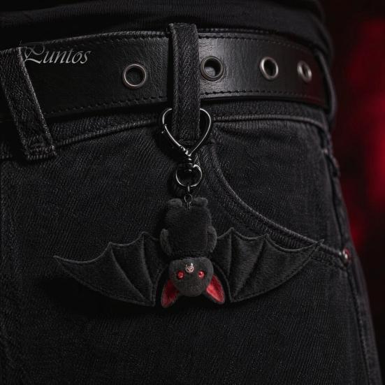 Versatile Keychain 1/2/3Pcs Pendant, Black Alloy Spring Buckle Key Chain, Double-Layer Plush Bat Denim Bag Charm Wings Holder, Goth Style Red
