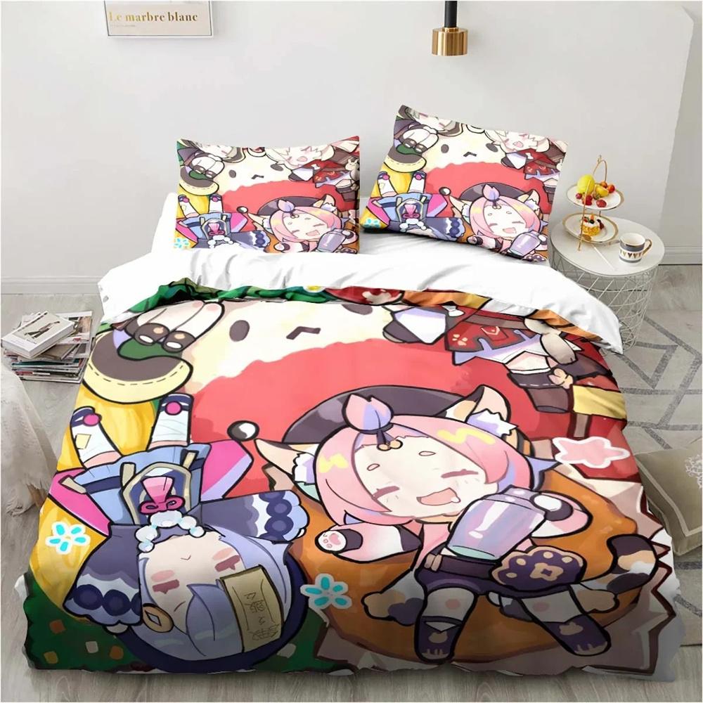 Cartoon Anime Genshin Impact Game Bedding Set for Bedroom Bedspreads for Bed Linen Comefortable Duvet Cover Quilt and Pillowcase