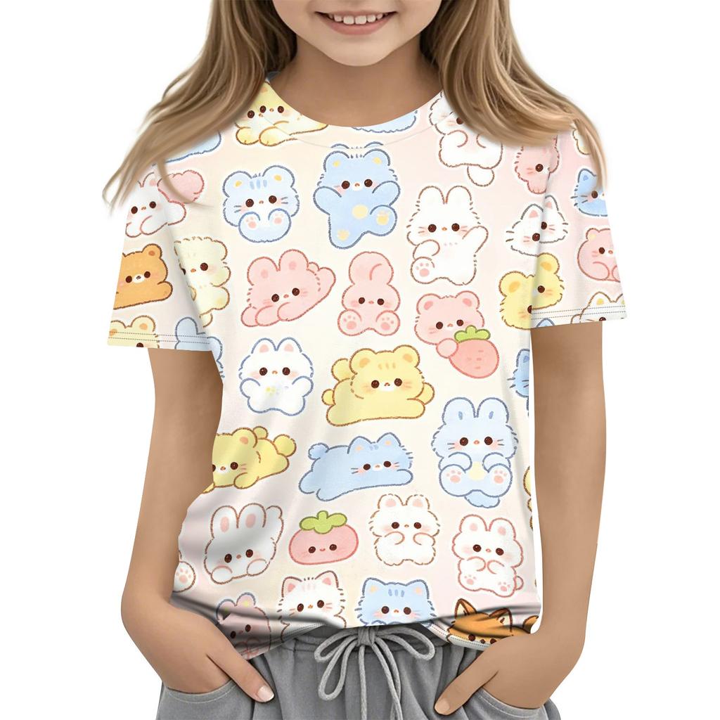Kids Animal Print Crew Neck Short Sleeve Casual Loose Fit T Shirt Soft Comfortable Fabric Suitable for Everyday Wear