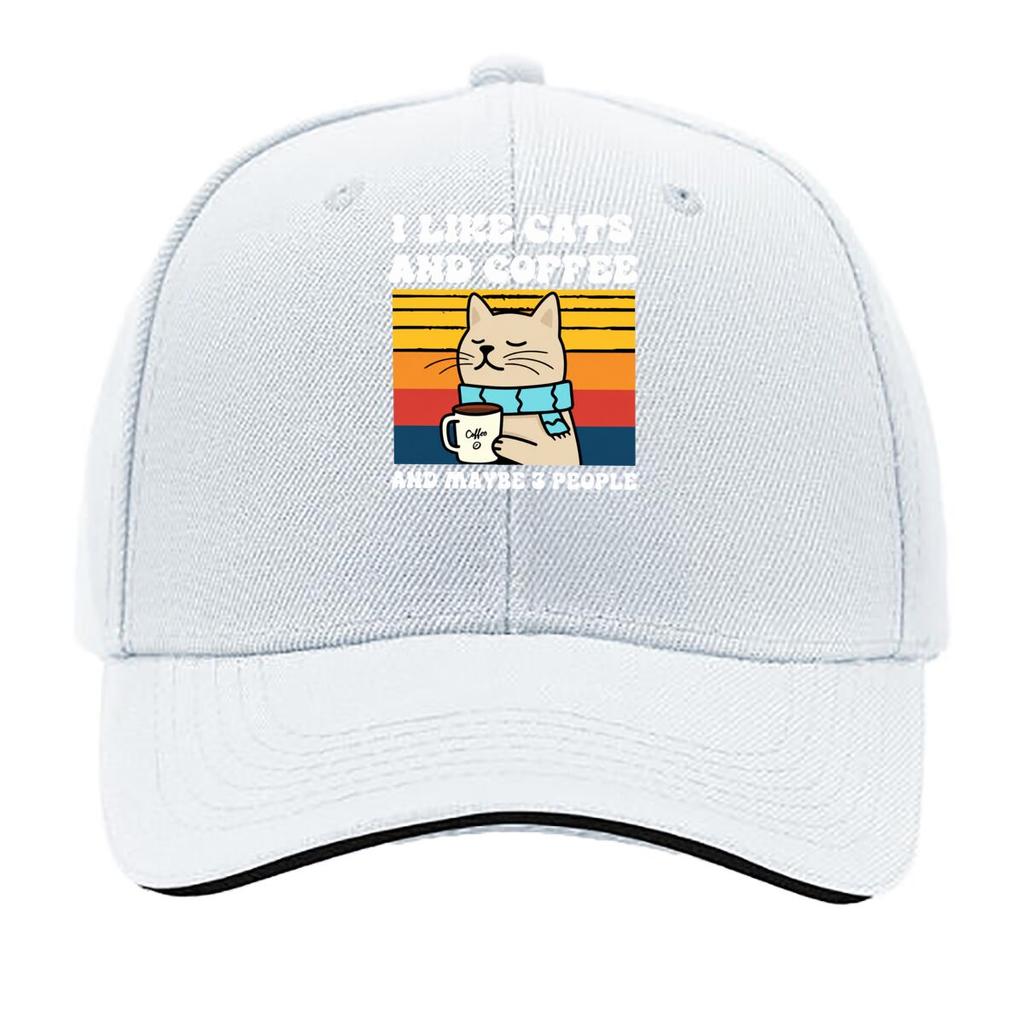 Coffee Cat Blue Scarf Retro Sunset Stripe Illustration Sandwich Baseball Cap Unisex Women Sun Cap Outdoor Workouts Hat