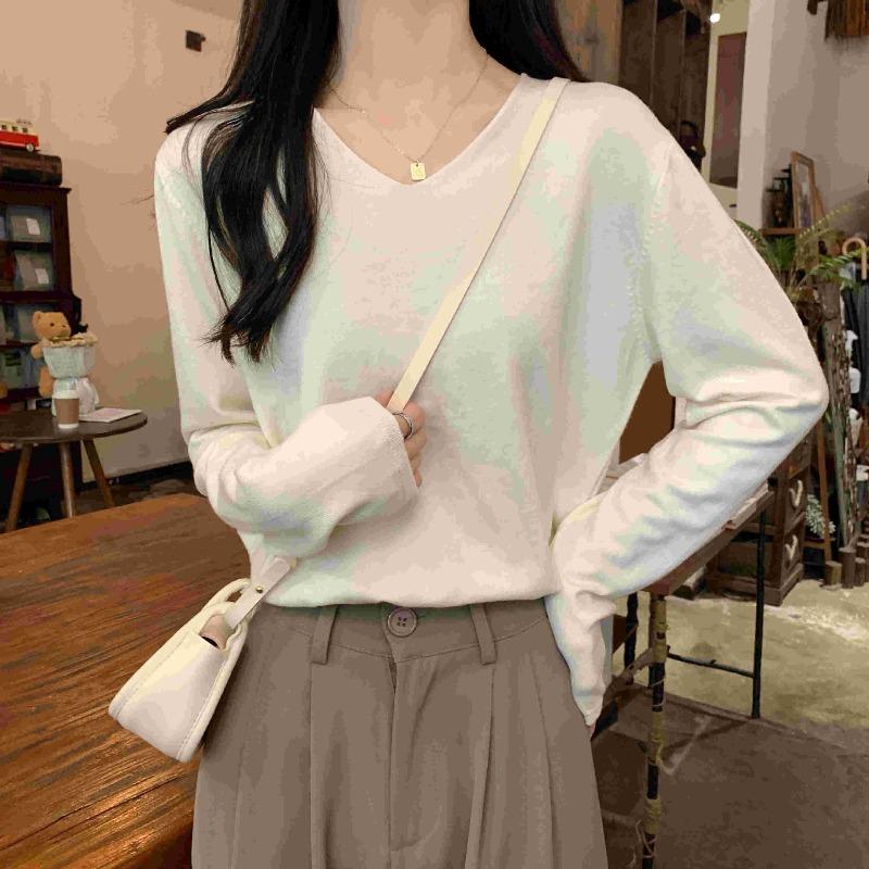 Soft waxy neck simple knitted backing sweater spring casual long-sleeved top black backing shirt