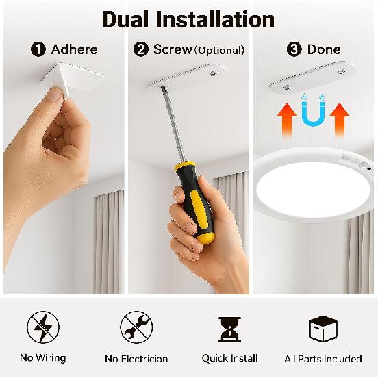 Wireless Closet Lights Motion Sensor Rechargeable Ceiling Light Indoor | Battery Operated Led Night Lights for Bedroom with Remote, Living Room