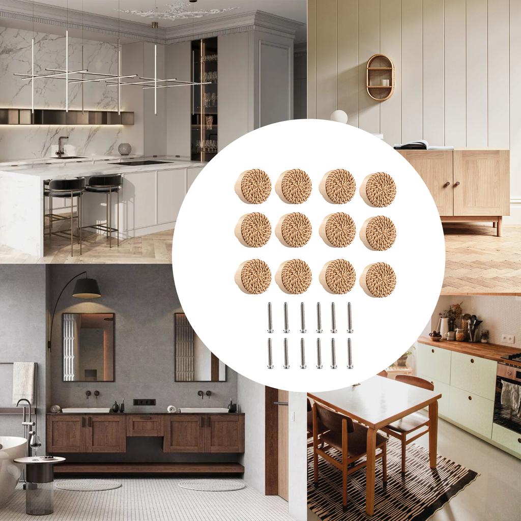 Pack of 12 Wood Drawer Pulls Wood Knobs Decorative Furniture Handles Furniture Hardware Set Simple Install for House
