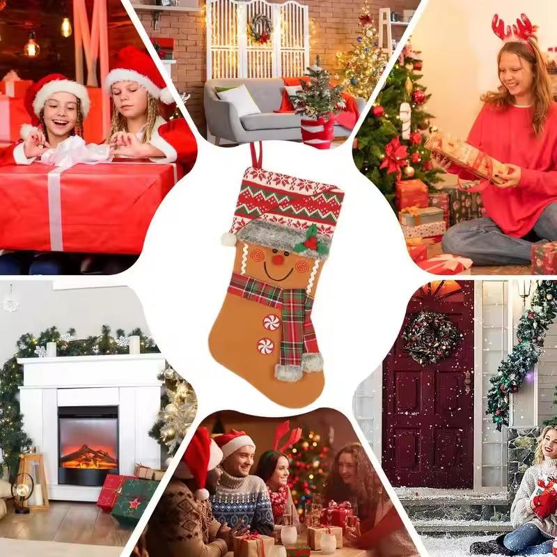Christmas 2025 Hanging Fireplace Showcase Gift Bags Cute Santa Claus Snowman Atmosphere Decorative Festival Decorations