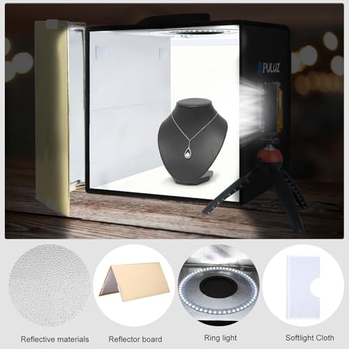 PULUZ 30cm Photography Light Box, Portable Photo Studio Light Box, Foldable Photo Box with Soft Lighting Cloth and 12 Color Backdrops (12"x12")